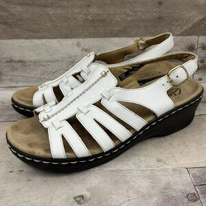 Clarks Lexi White Leather Comfort Wedge Summer Sandals 9 M Flexible Walking